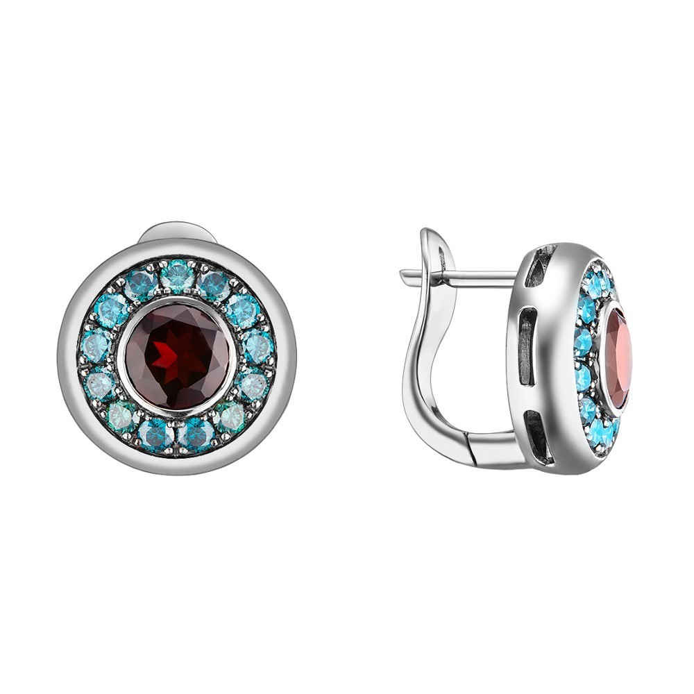 

Золотые серьги (750) с гранатом и голубыми бриллиантами 0.84ct, Congress Diamond// V11E18
