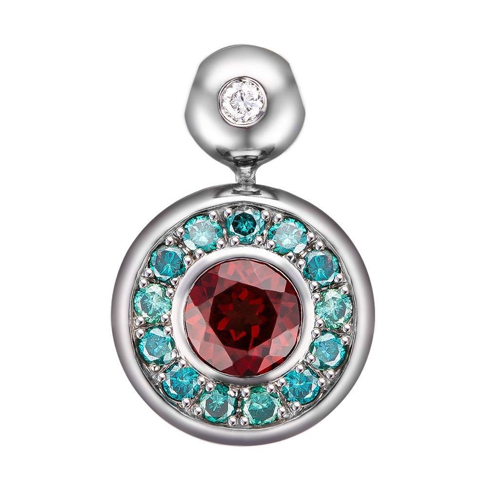 

Кулон из золота (750) с гранатом и голубыми бриллиантами 0,4ct, Congress Diamond //V11P18