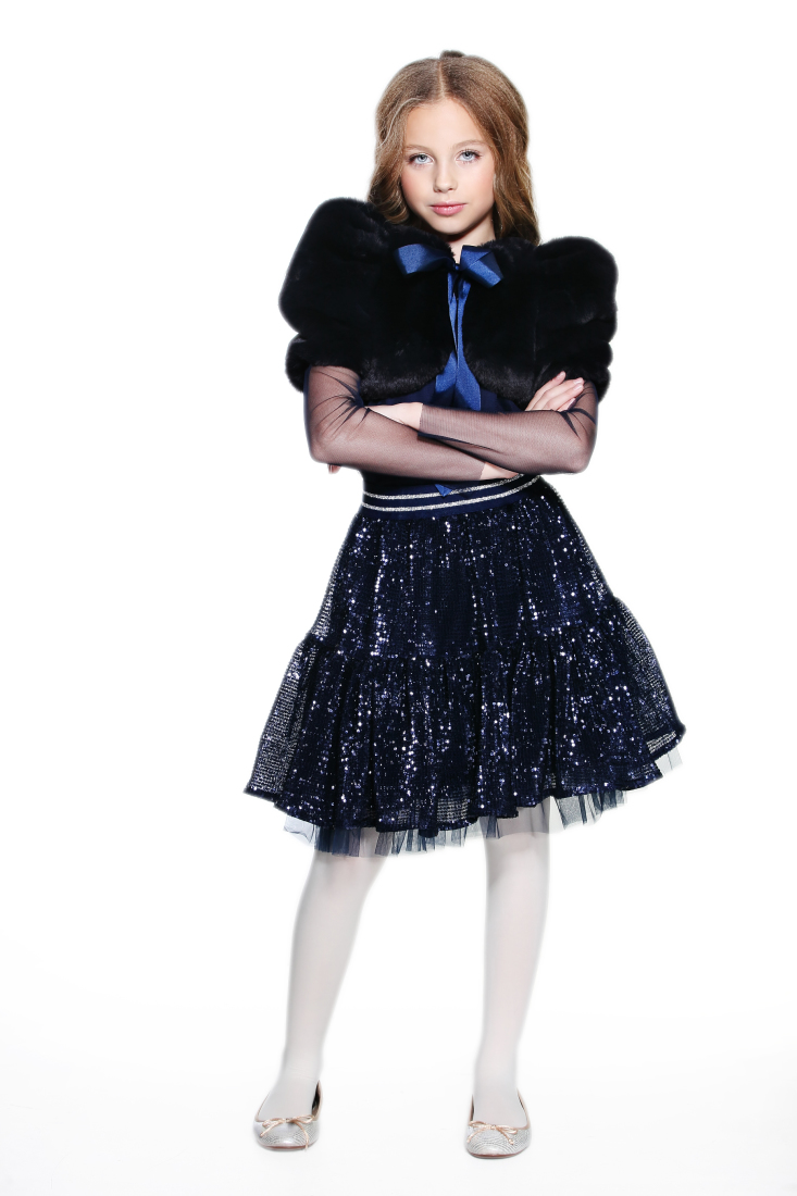 

Юбка Lukas Kids двухъярусная пайетка гофре 146 синяя (8525)