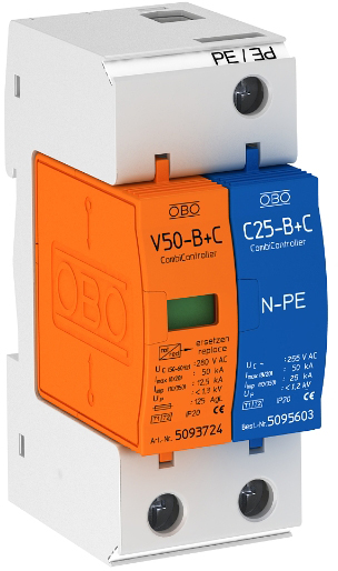 

ПЗІП OBO 1+2 V50-B+C 1+NPE 50 кА 12.5 кА 1.3 кВ