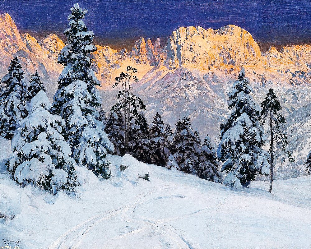 

Набор алмазной вышивки "Зимний пейзаж в горах". Художник Alois Arnegger