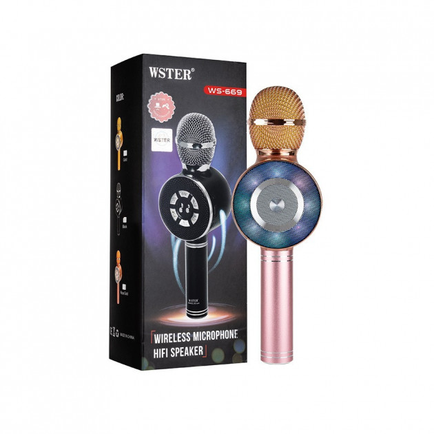 

Детский микрофон с функцией караоке USB, microSD, AUX, Bluetooth Wster WS-669 Rose Gold