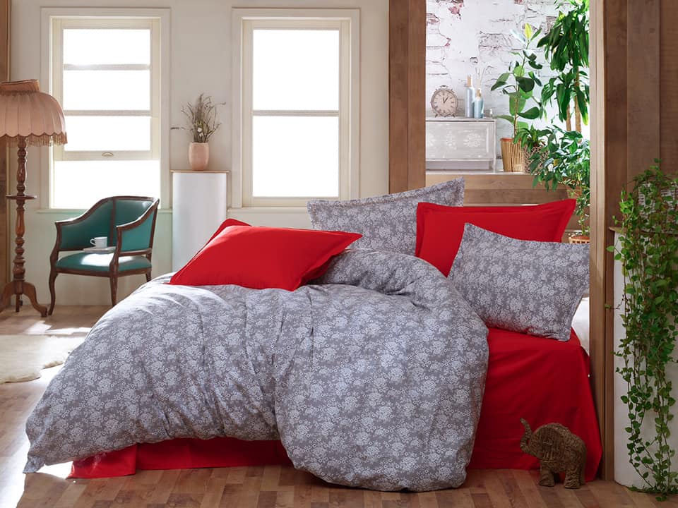 

Постельное белье CottonTwill турецкое Мармарис, розы на сером Евро комплект