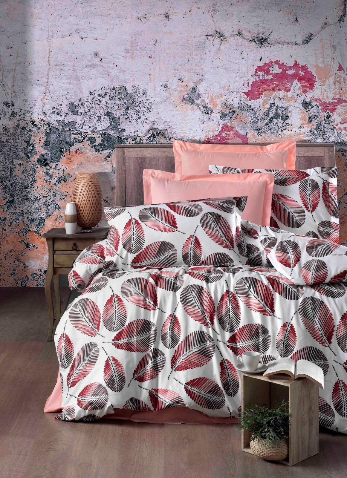 

Постельное белье CottonTwill турецкое Сиде, листья пальмы коралловые Семейный комплект
