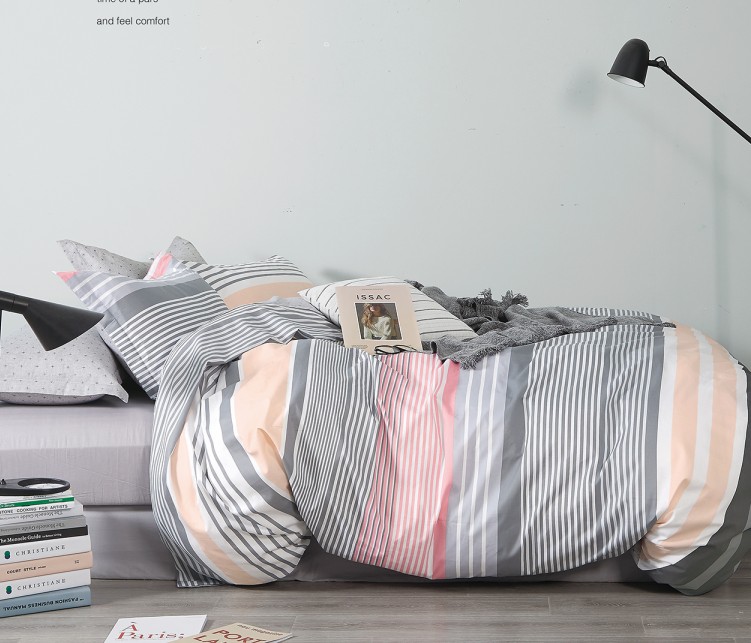 

Постельное белье CottonTwill Эмили, полоски светло серые и розовые Евро комплект