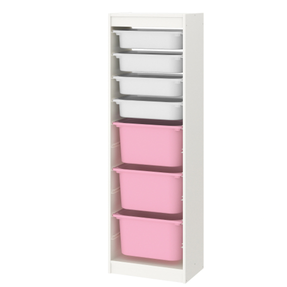 

Стелаж для іграшок Ikea Trofast білий 46х30х145 см. з малими білими і великими рожевими ящиками