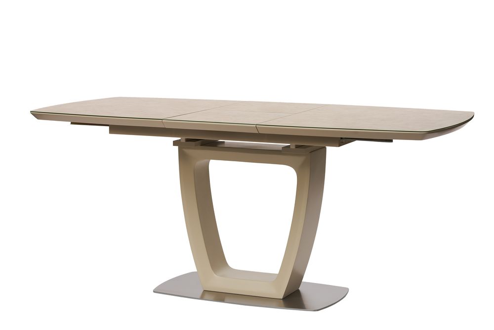 

Стол обеденный раскладной в гостиную, кухню Ravenna Sand 120(160)x80 стекло, МДФ бежевый, нержавеющая сталь Concepto