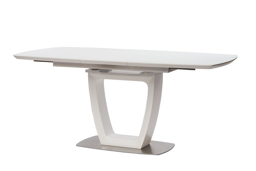 

Стол обеденный раскладной в гостиную, кухню Ravenna Matt White 120(160)x80 стекло, МДФ белый, нержавеющая сталь Concepto