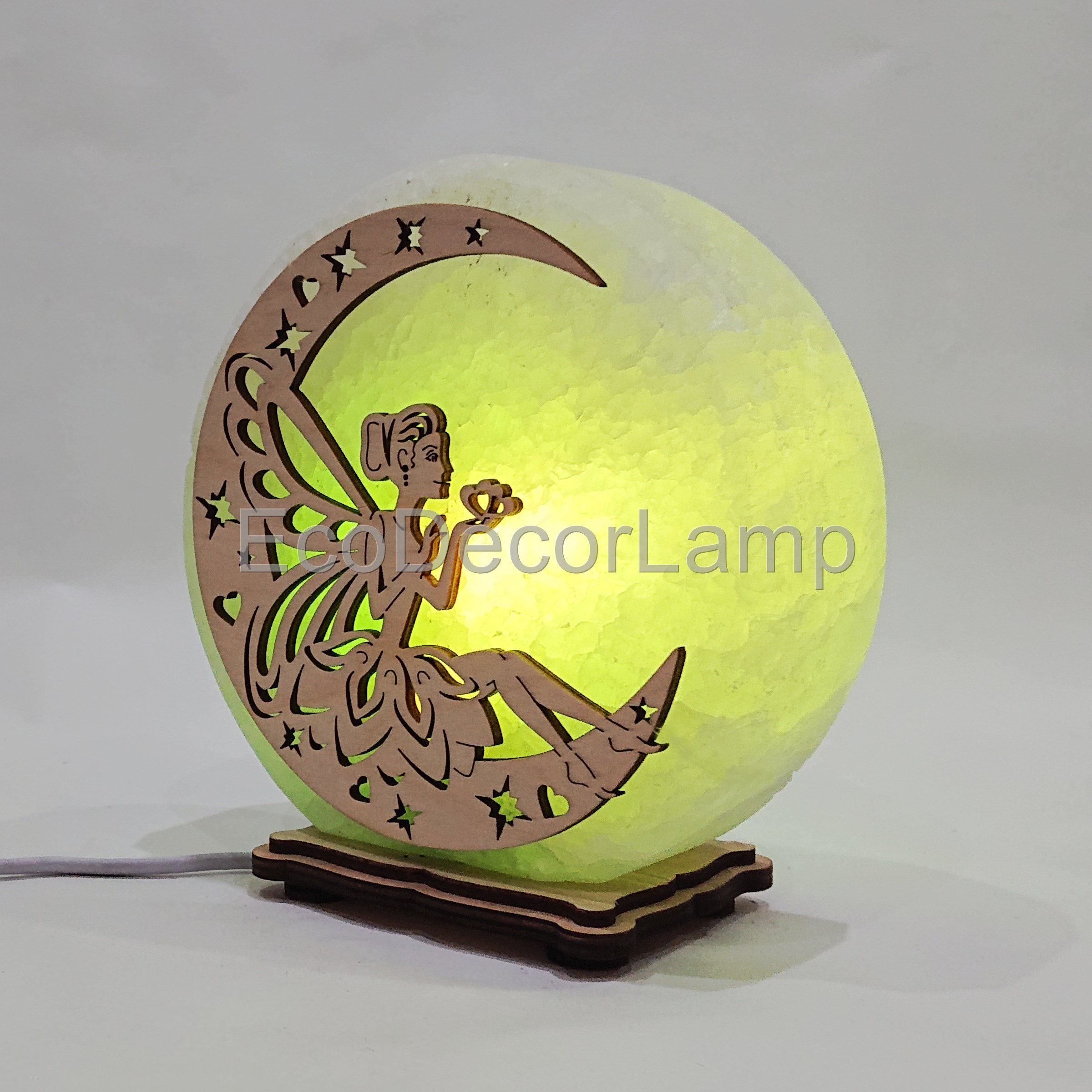 

Соляная лампа EcoDecorLamp круглый Фея на луне зелёный