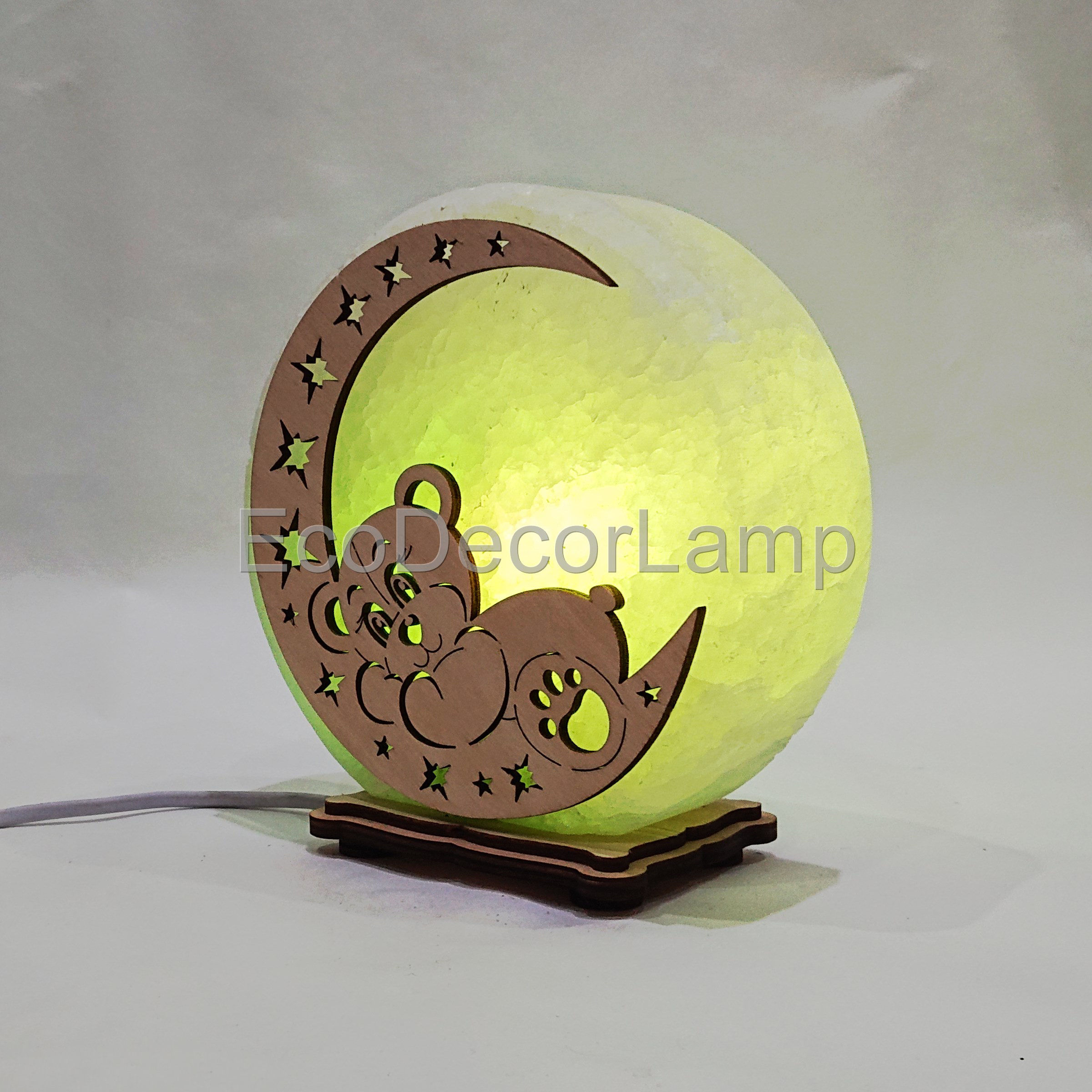 

Соляная лампа EcoDecorLamp круглый Мишка на луне зелёный