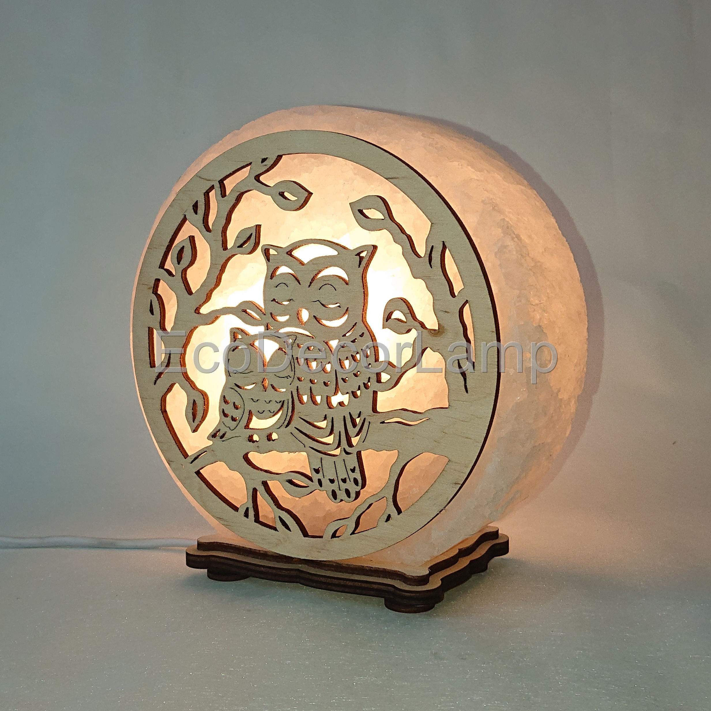 

Соляной светильник EcoDecorLamp круглый Спящие совы жёлтый