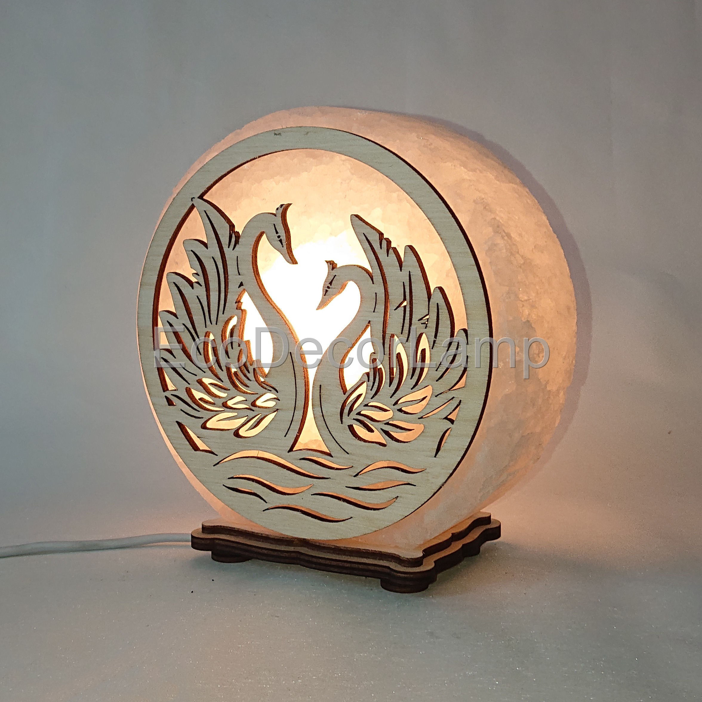 

Соляной светильник EcoDecorLamp круглый Лебеди жёлтый