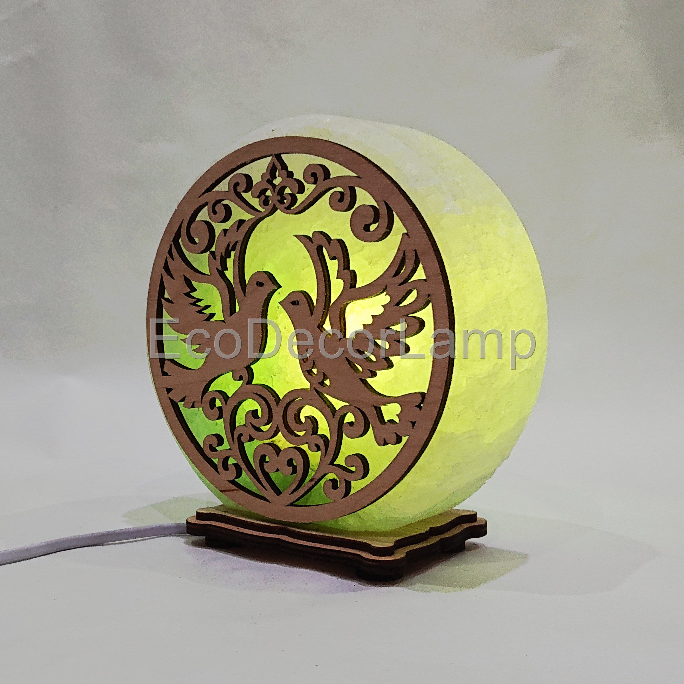 

Соляная лампа EcoDecorLamp круглый Голуби зелёный