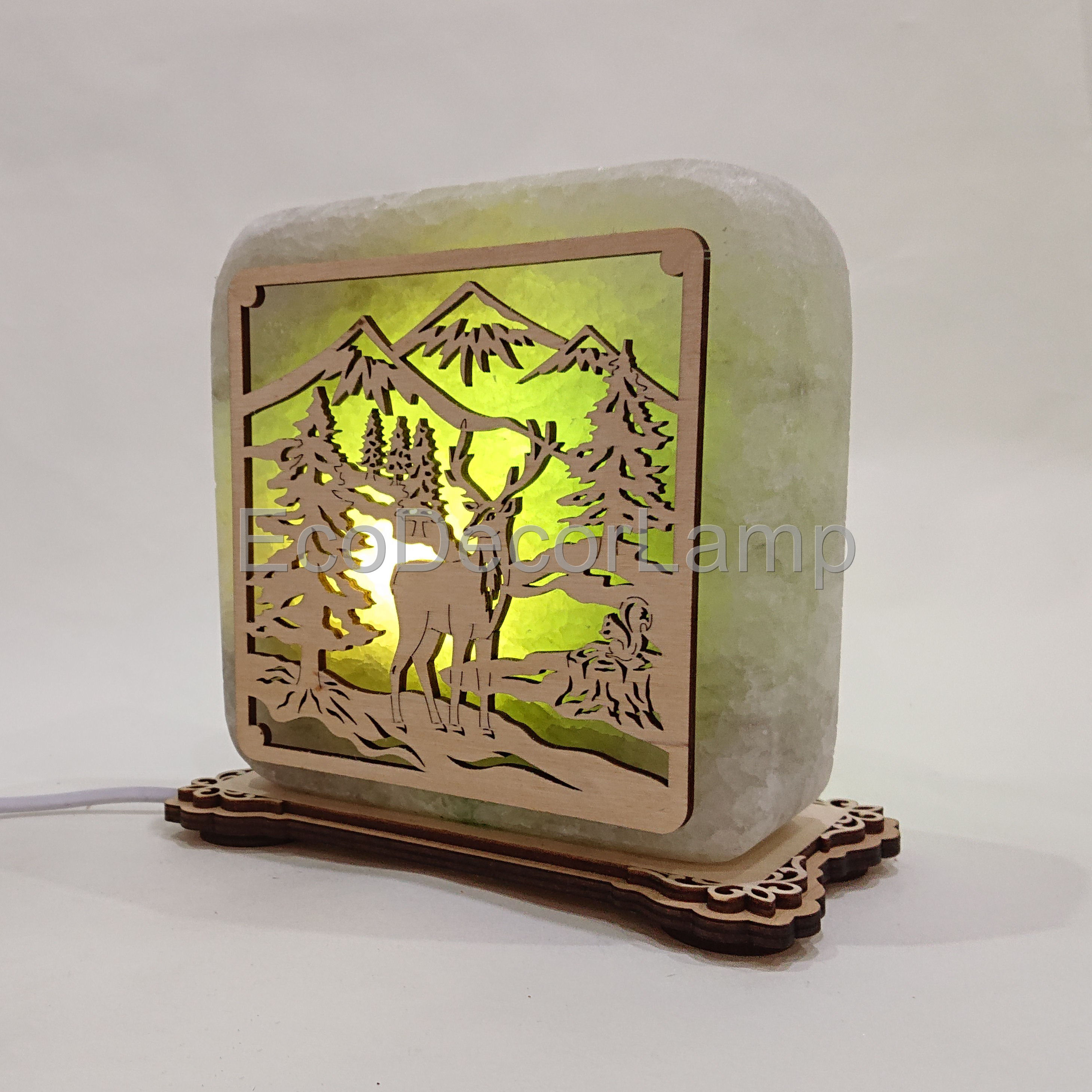 

Соляная лампа EcoDecorLamp квадратная Олень зелёная