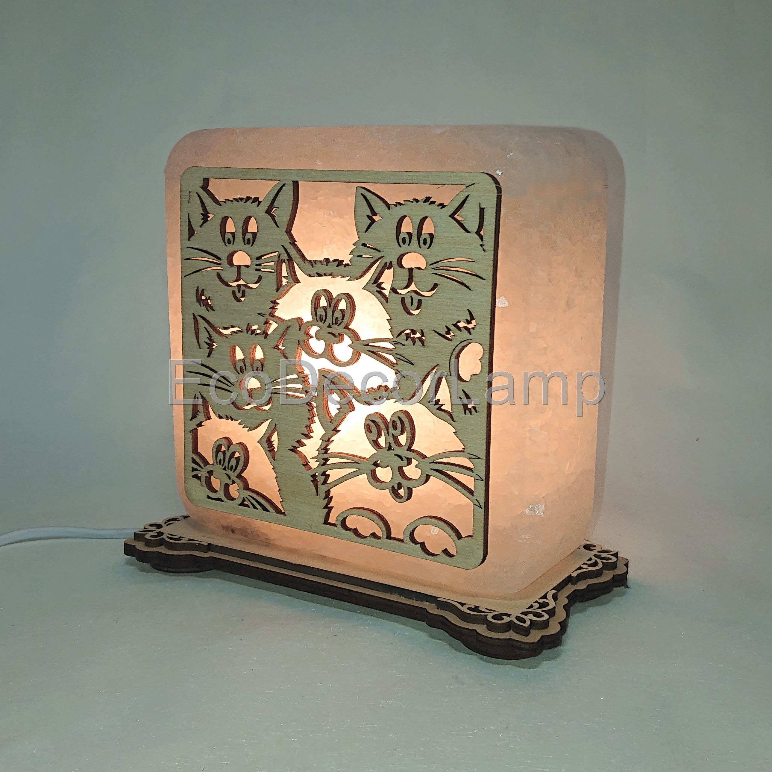 

Соляной светильник EcoDecorLamp квадратный Коты -2 жёлтый