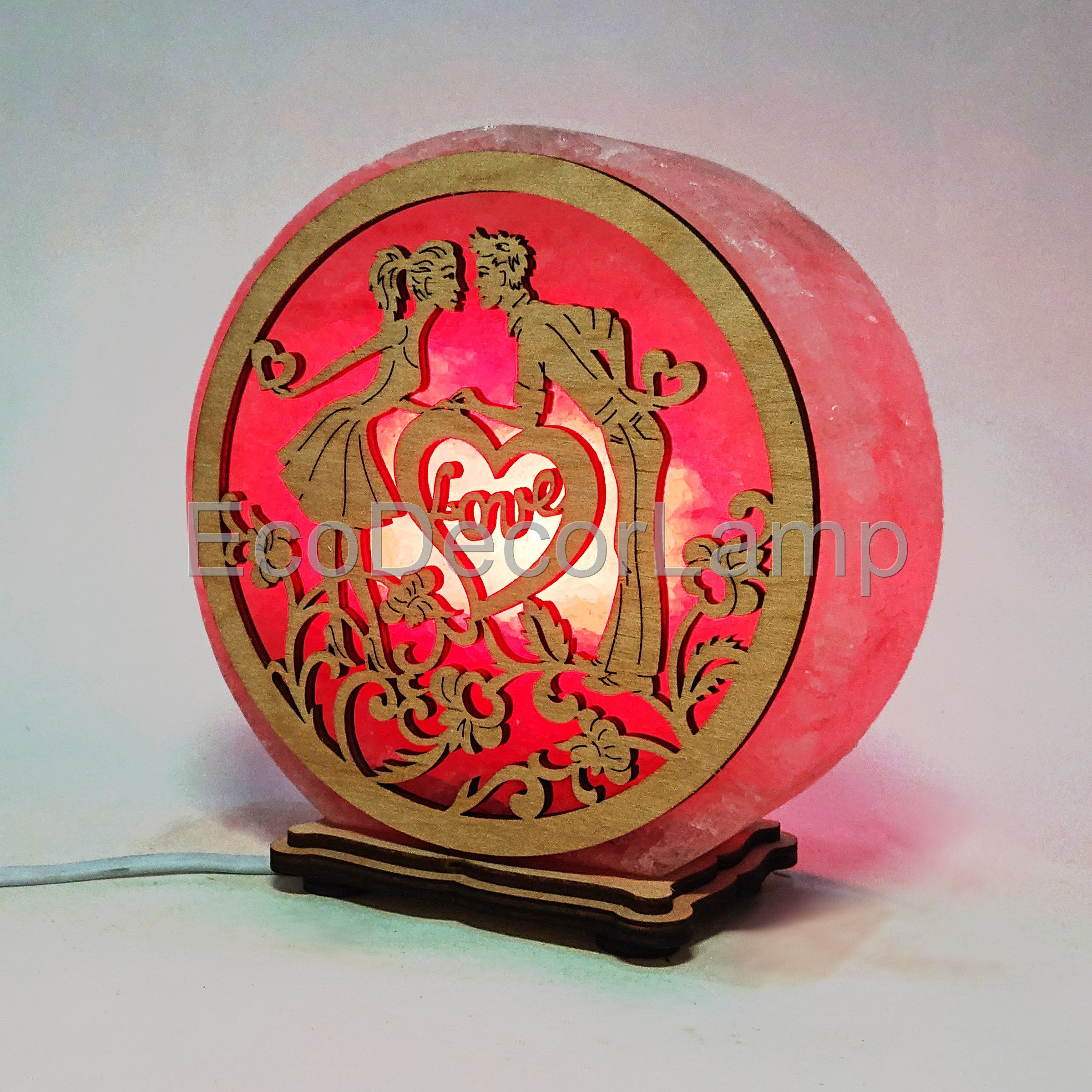 

Соляная лампа EcoDecorLamp круглый Пара с сердцами красный