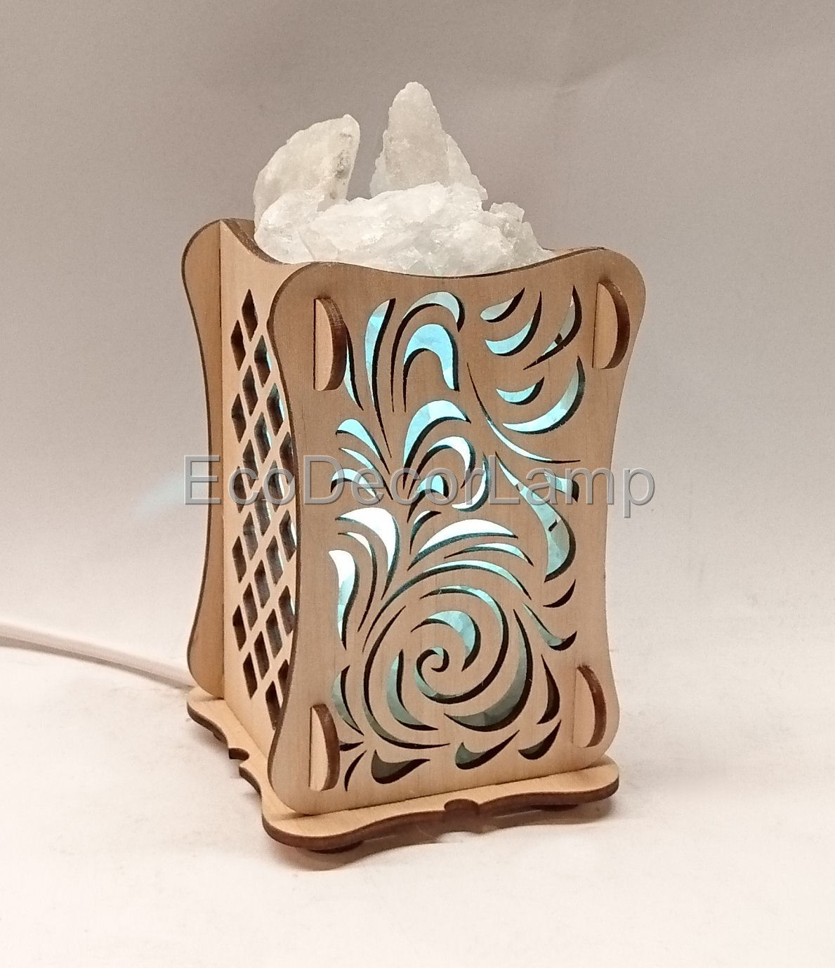 

Соляной светильник EcoDecorLamp Деревянный камин Листья синий