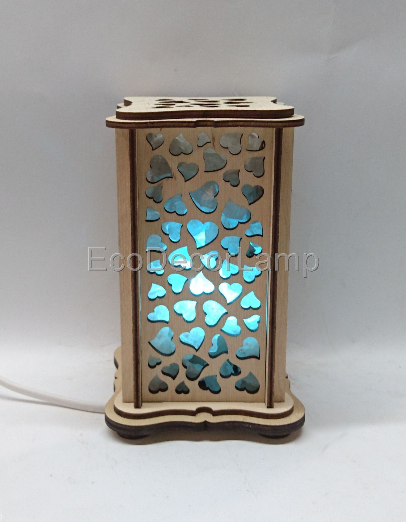 

Соляная лампа EcoDecorLamp прямоугольная маленькая Сердечки синий