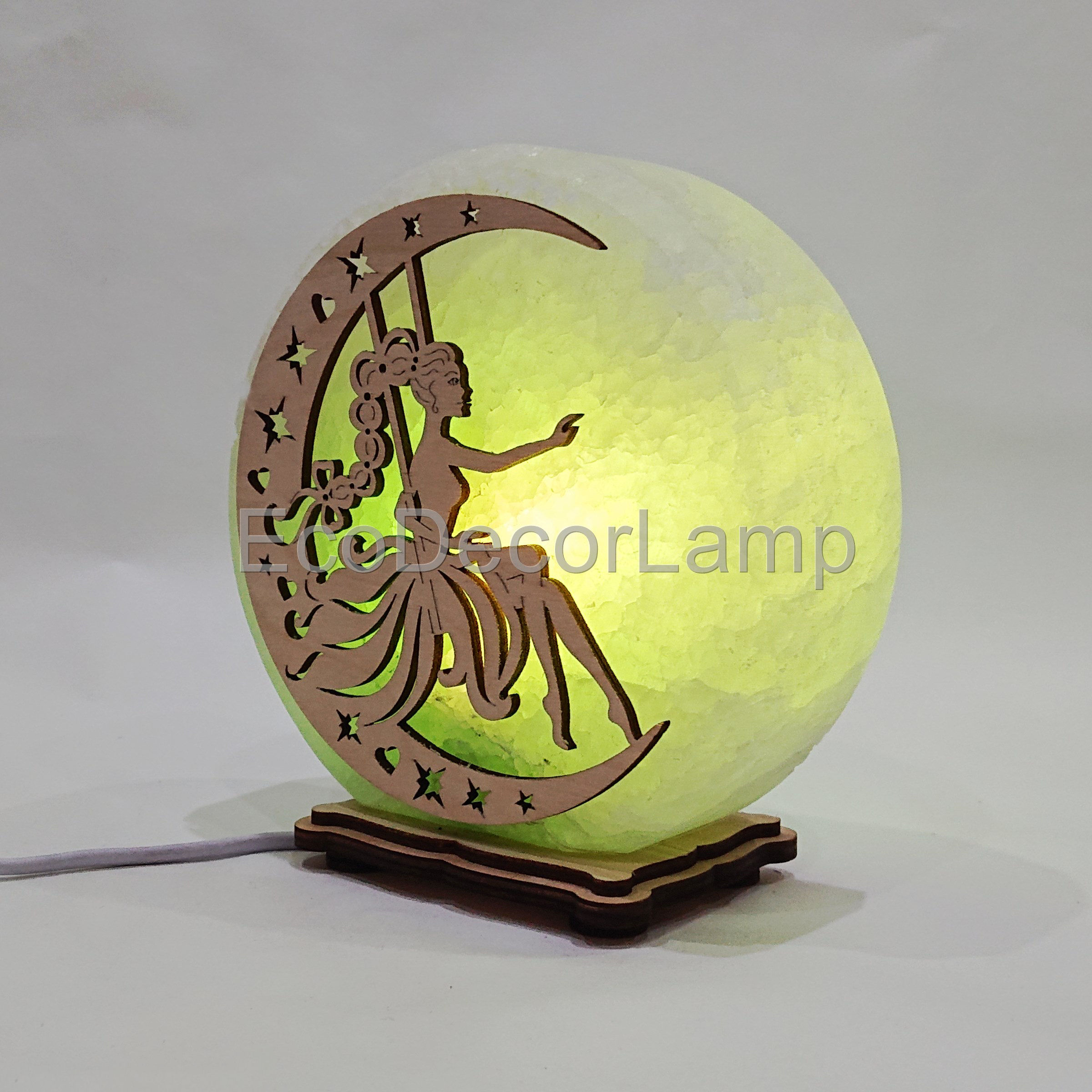 

Соляной светильник EcoDecorLamp круглый Фея на качеле зелёный