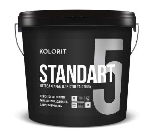 

Строительная интерьерная краска для стен и потолков Kolorit STANDART 5 4,5л Белая