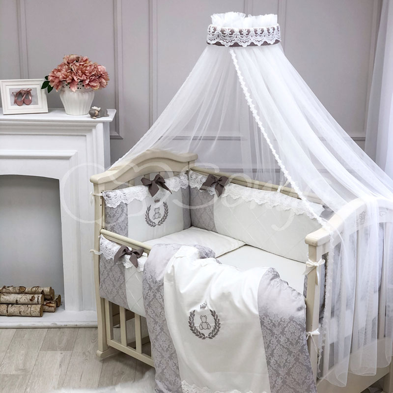 

Постельный комплект в детскую кроватку с балдахином (7 пр.) De Lux какао