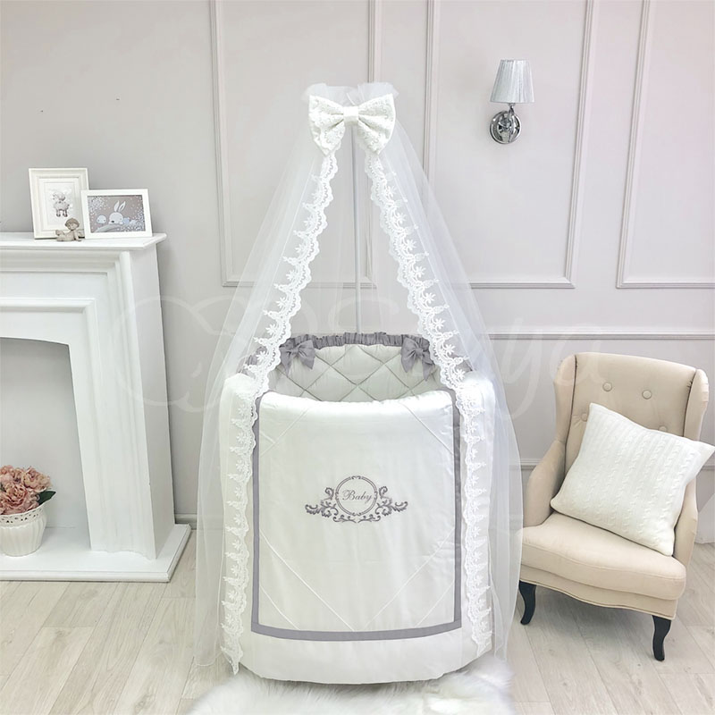 

Постельный комплект в овальную кроватку без балдахина (6 пр.) Bellissimo серый