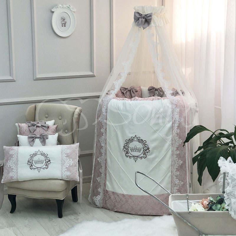 

Постельный комплект в овальную кроватку без балдахина (6 пр.) Elegance пыльная роза