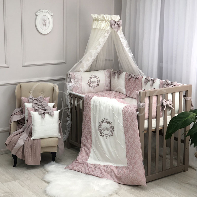 

Постельный комплект в детскую кроватку без балдахина (6 пр.) Elegance пыльная роза