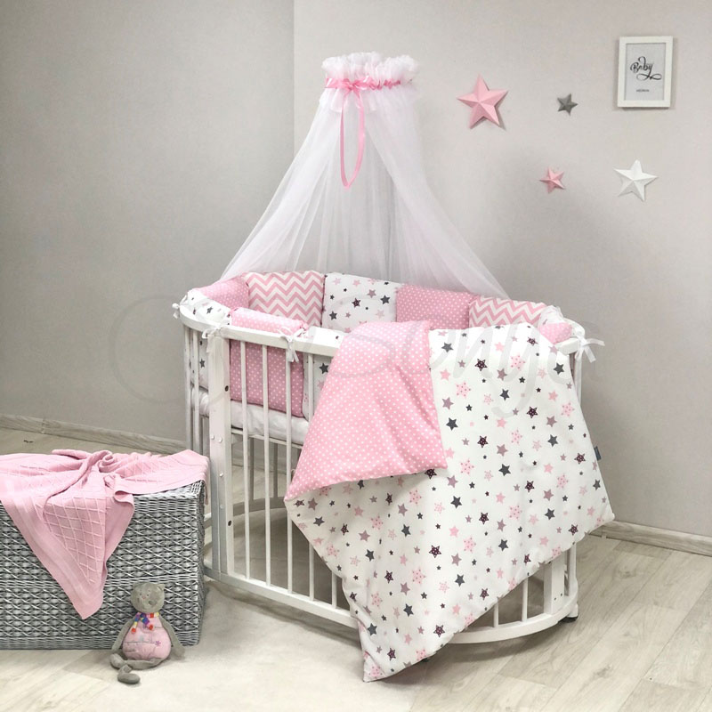 

Комплект постельного в овальную кроватку с балдахином (7 пр.) Baby Design Stars розовый
