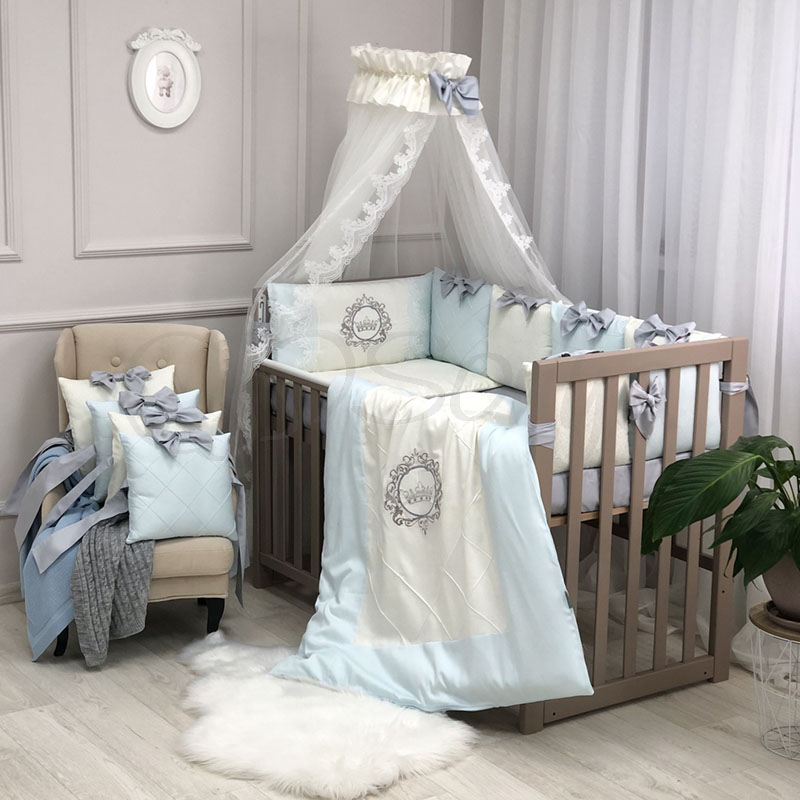 

Постельный комплект в детскую кроватку без балдахина (6 пр.) Elegance голубой
