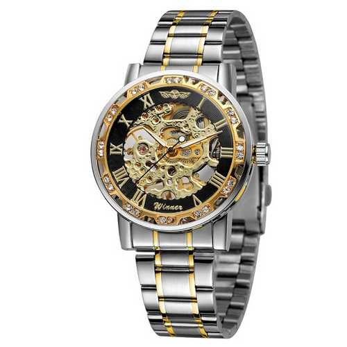 

Мужские наручные часы Winner 8012 Diamonds Automatic Silver-Black-Gold