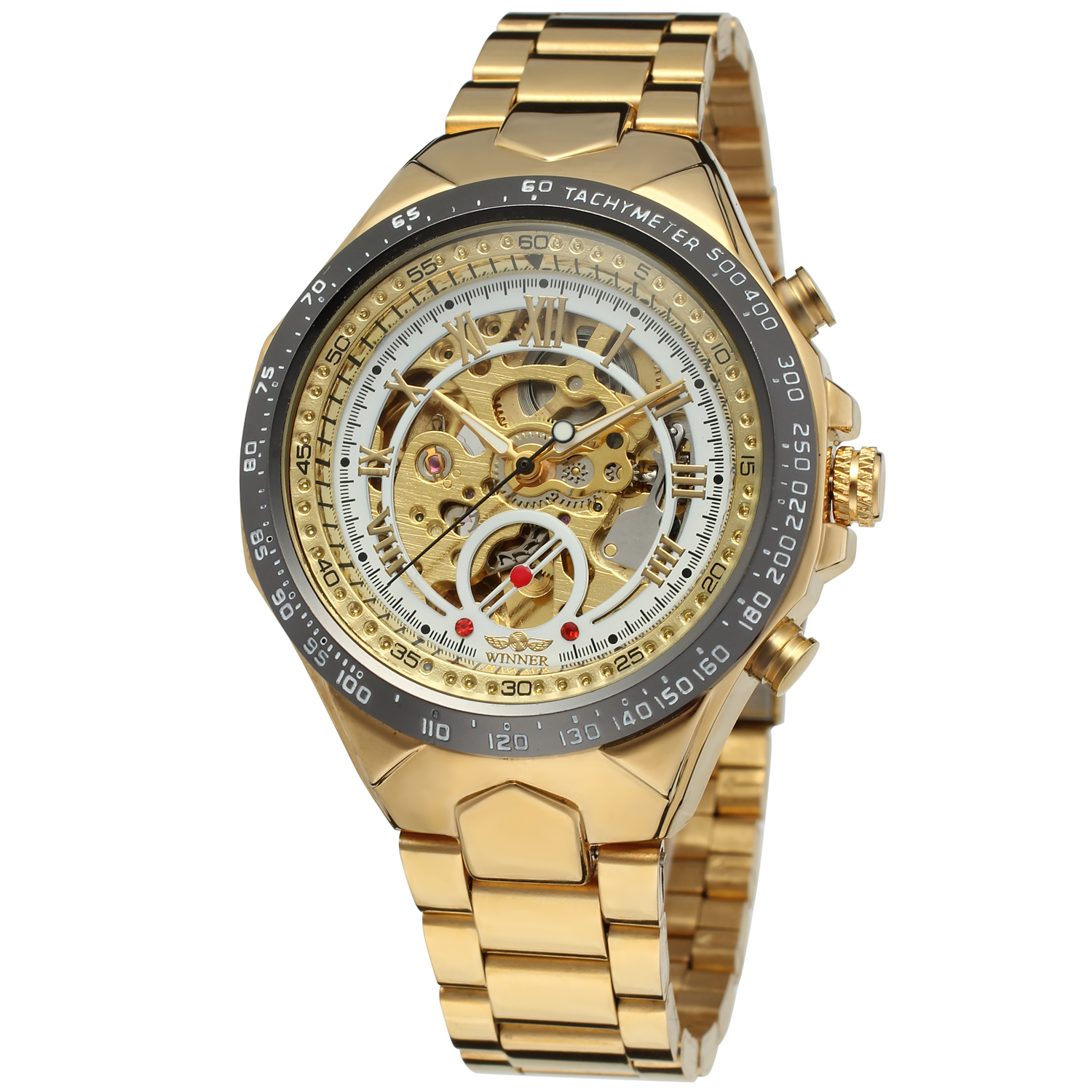

Мужские наручные часы Winner 8067 Gold-Black-White Red Cristal