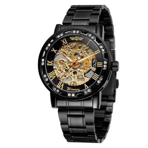 

Мужские наручные часы Winner 8012 Diamonds Automatic Black-Gold