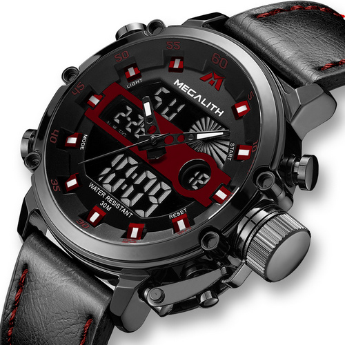

Мужские наручные часы Megalith 8051M Black-Dark Gray-Red