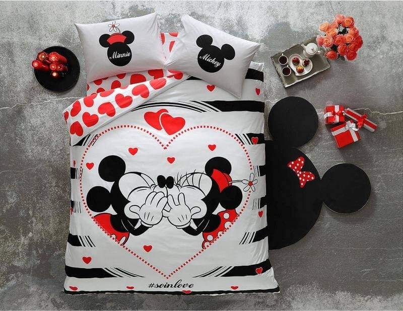 

Двуспальный евро комплект TAC Disney M&M Amour Ранфорс / простынь на резинке