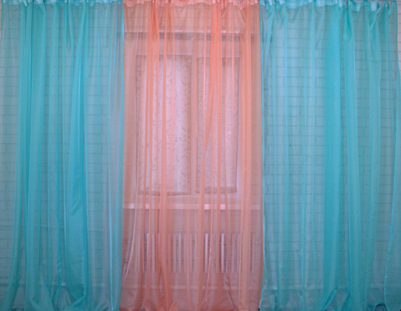 

Гардина шифоновая Портьєрний гном 002дк-02 1шт 400х280см Бирюзовый с Персиковым