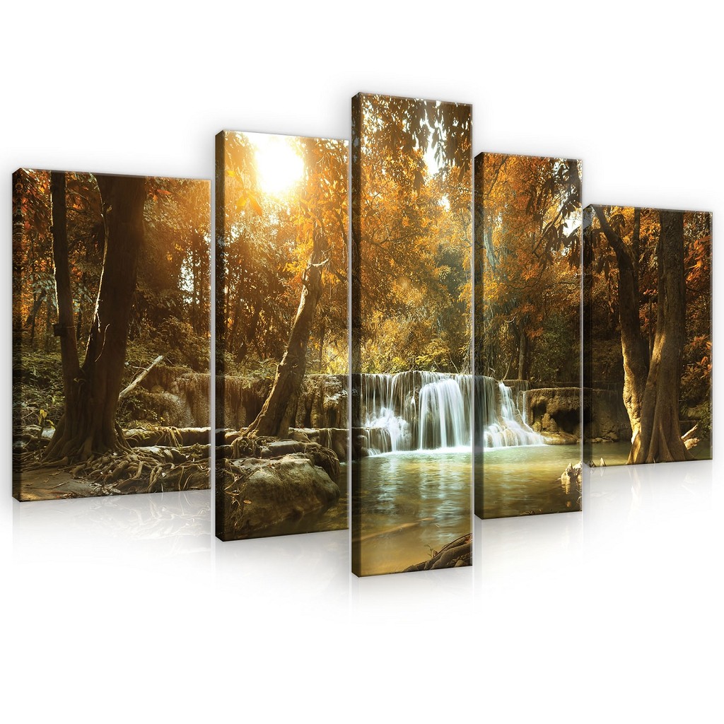 

Модульная картина на холсте 2x40x60 см, 2x30x80 см, 1x30x100 см Водопад в осеннем лесу