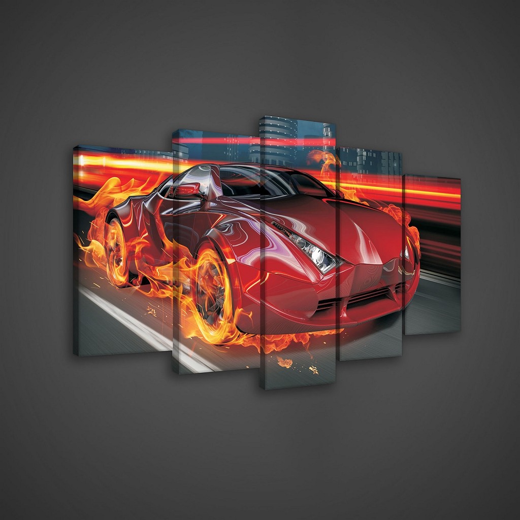 

Модульная картина на холсте 2x20x40 см, 2x20x50 см, 1x20x60 см Красная машина в огне