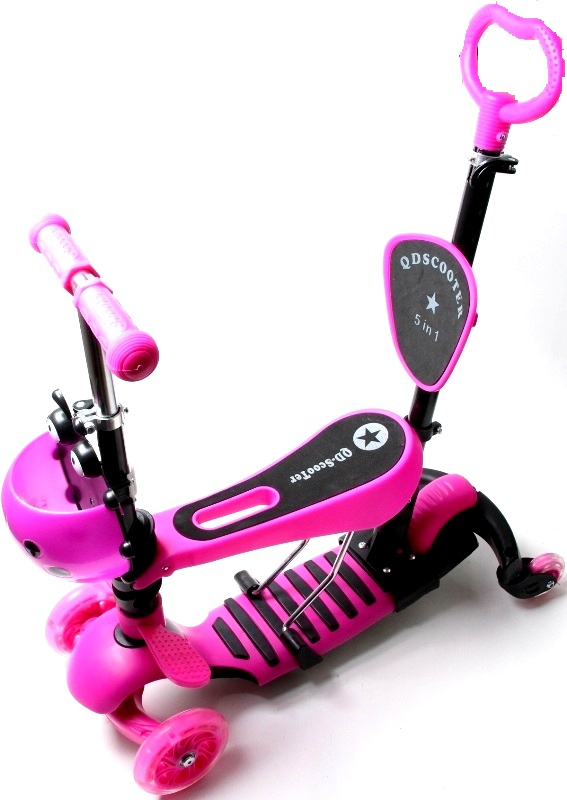 

Детский самокат Scooter Божья коровка 5в1 Pink с родительской ручкой (4-х колесный)