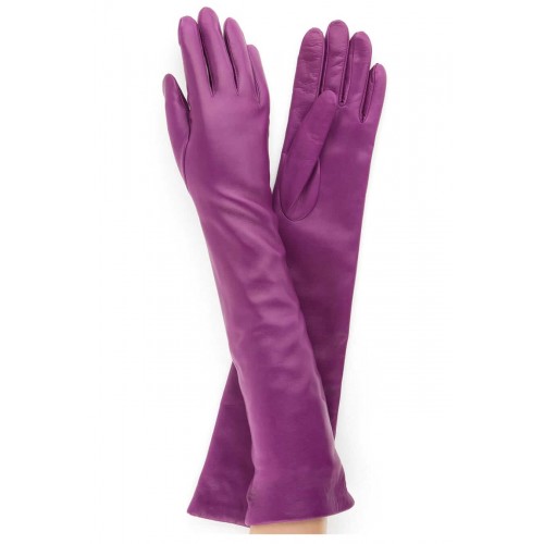 

Женские длинные перчатки кожа Италия GlovesUA мод.052-48 орхидея 7