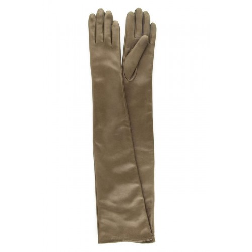 

Женские длинные перчатки кожа Италия GlovesUA мод.052-60 оливковые 7,5