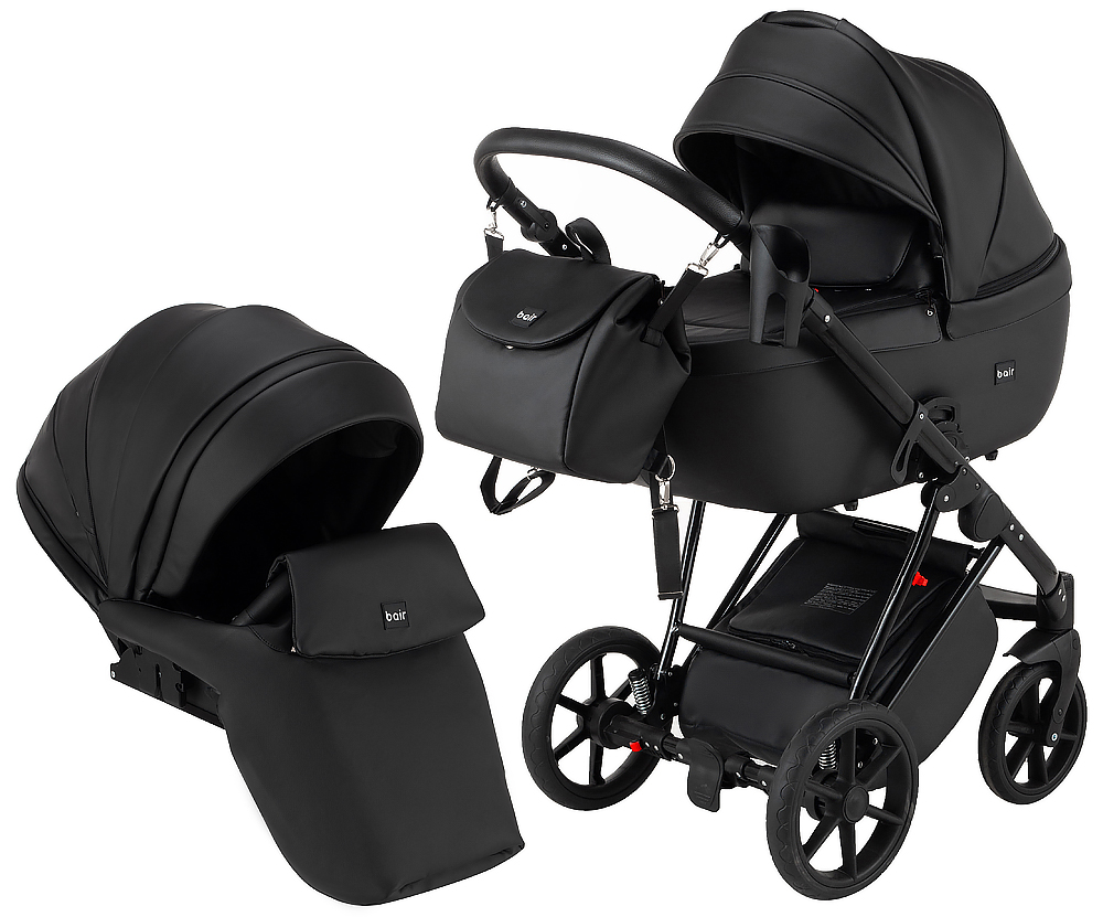 

Коляска 2 в 1 Bair Infinity кожа 100% BI-2230-AMO black (черный)