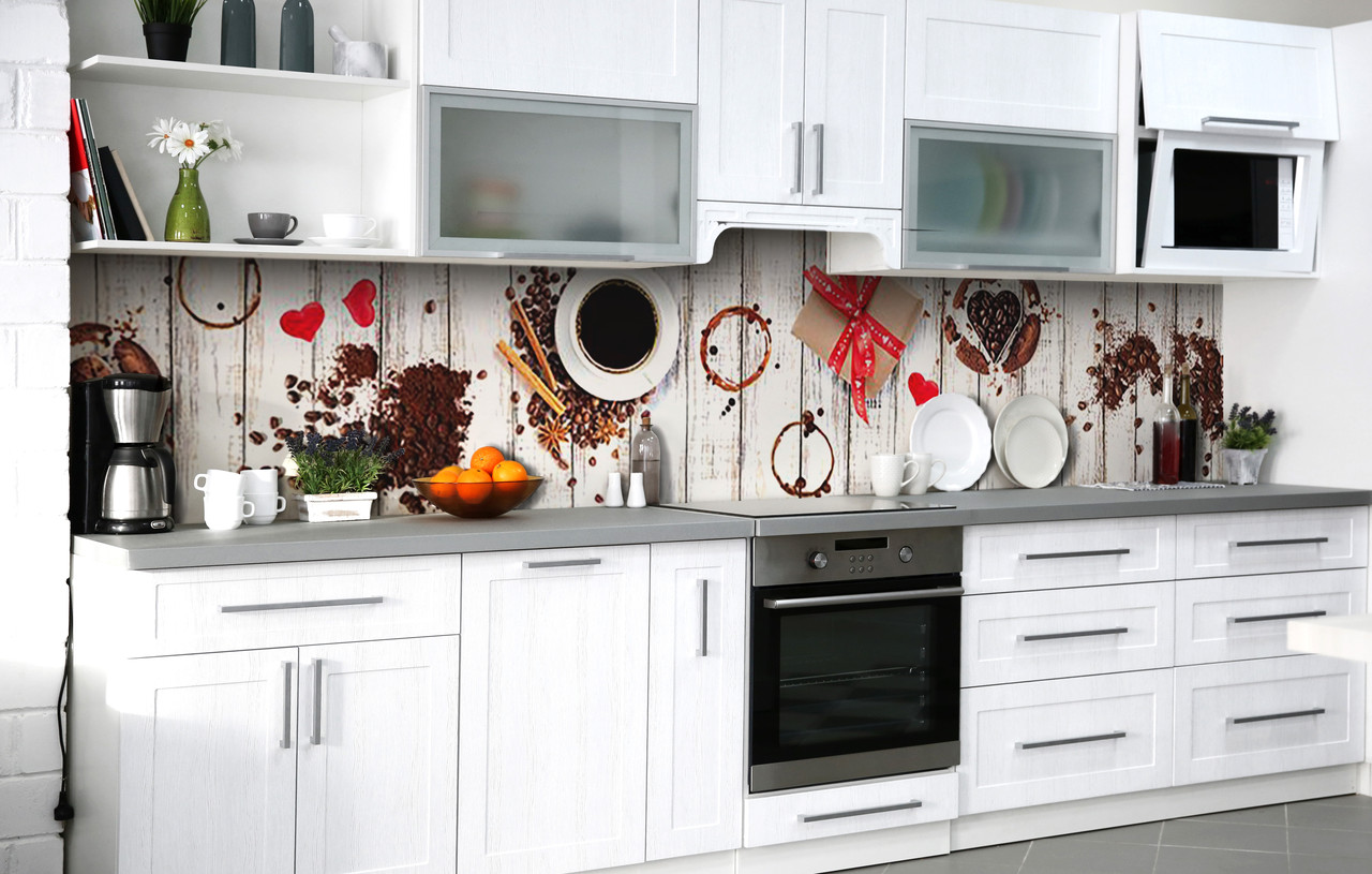 

Скинали на кухню Zatarga «Кофейный след» 600х3000 мм виниловая 3Д наклейка кухонный фартук самоклеящаяся