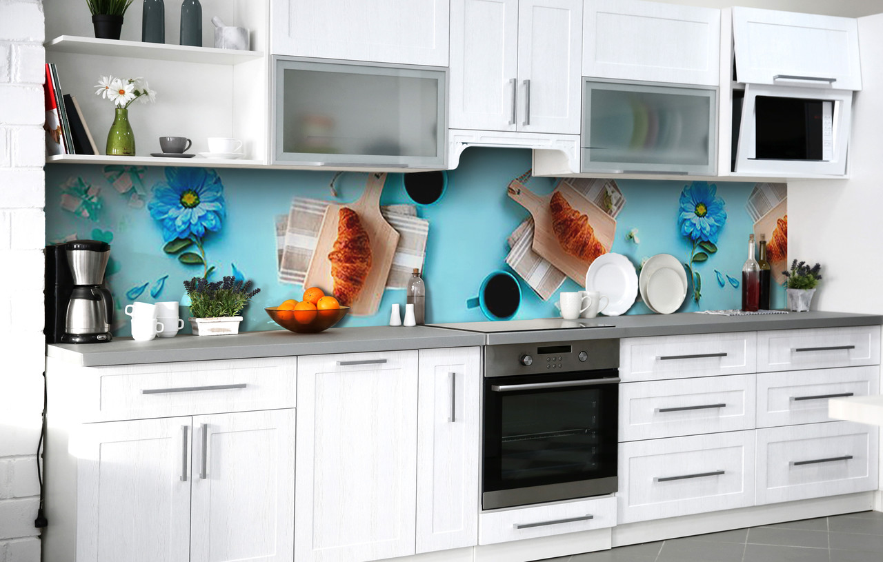 

Скинали на кухню Zatarga «Бирюзовое утро» 650х2500 мм виниловая 3Д наклейка кухонный фартук самоклеящаяся