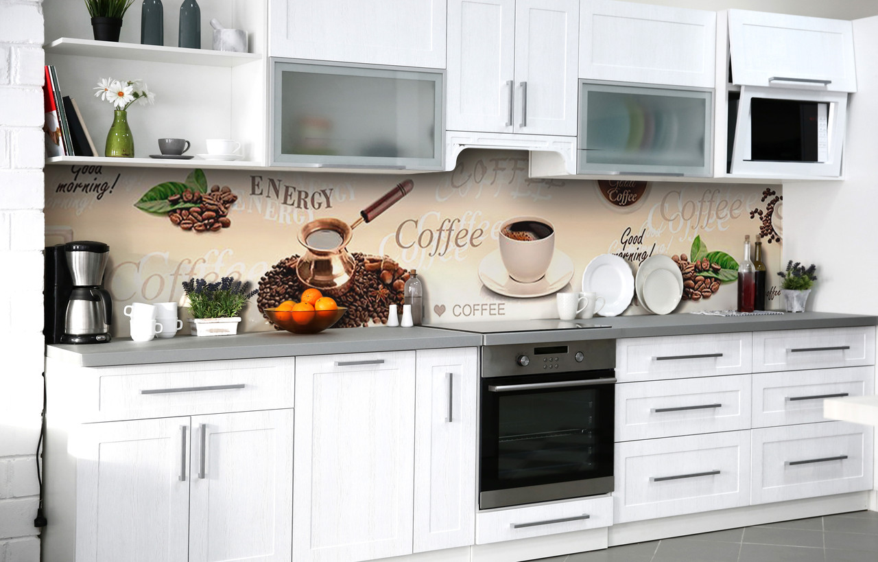 

Скинали на кухню Zatarga «Энергия в чашке» 600х3000 мм виниловая 3Д наклейка кухонный фартук самоклеящаяся