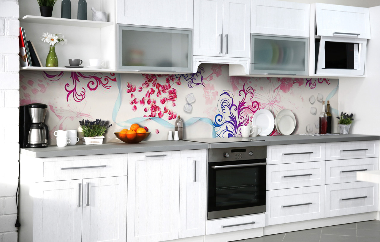 

Скинали на кухню Zatarga «Лепестки и лёд» 650х2500 мм виниловая 3Д наклейка кухонный фартук самоклеящаяся