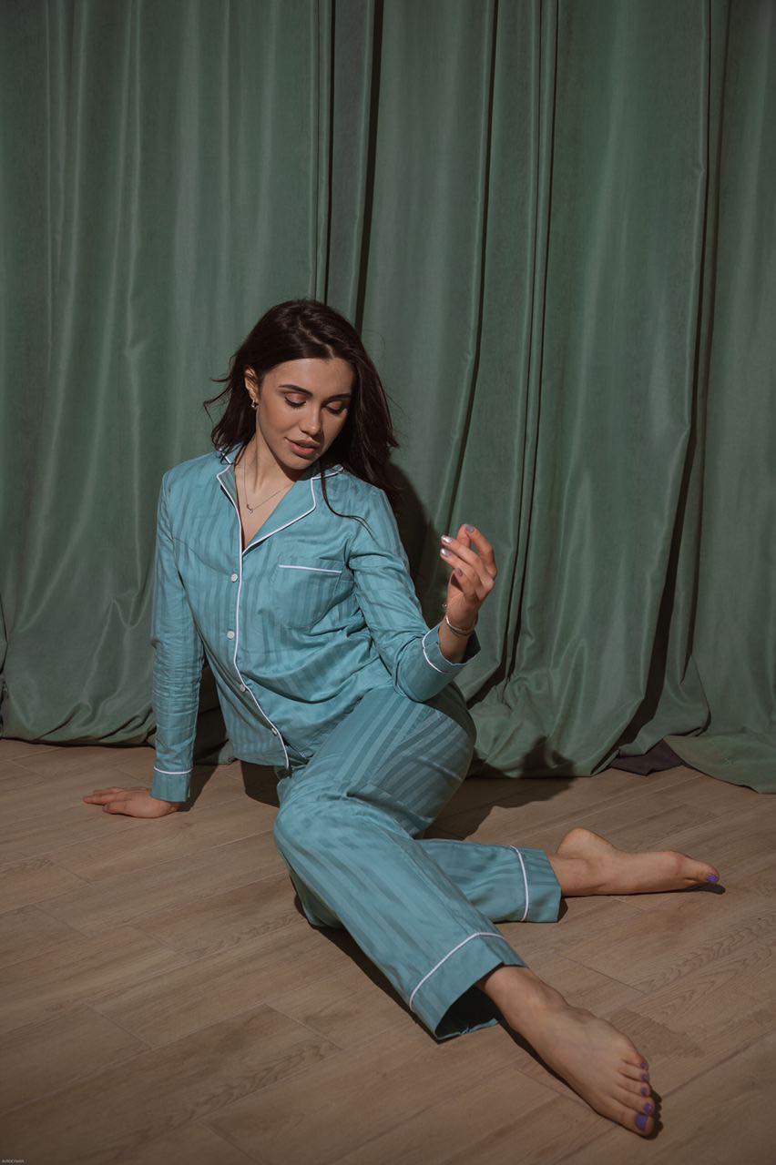 

Женская Пижама Штаны + Рубашка "Кант" Сатин Бирюзовый размер XL