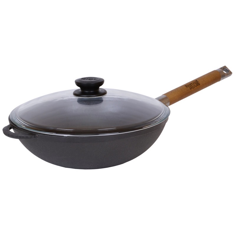 

Сковорода чавунна WOK з дерев'яною ручкою і скляною кришкою 26 см Bl-1526с