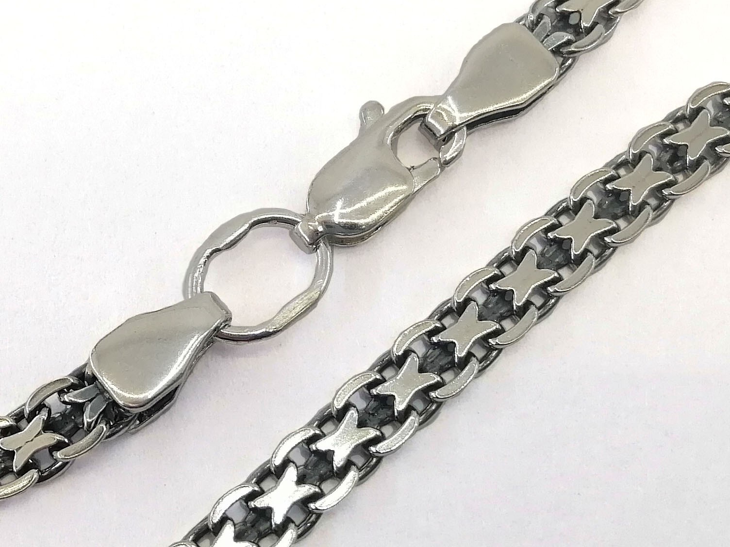 

Серебряная женская цепь Двойной якорь 50см / 4мм чернёная