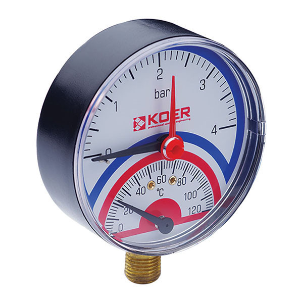 

Термо-манометр радиальный KM.801R 0-4 bar, D=80мм, 1/2'' KR0217 Koer (KR0217)